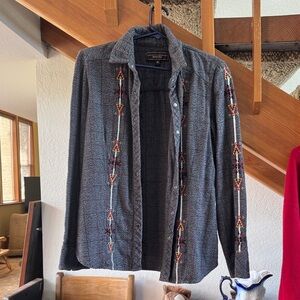 Double D Ranch Charcoal Gray Button-Down with Southwestern Embroidery